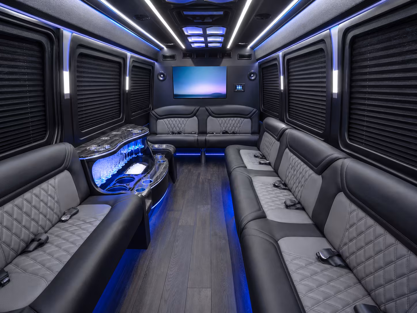 trenton 15 passenger party bus inside